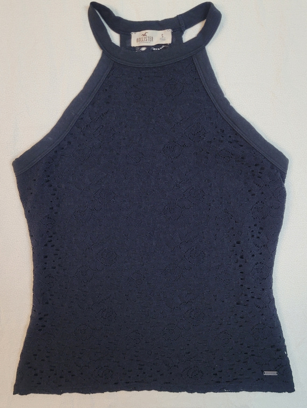 Hollister Black Lace Halter Tank Top, Sheer Lace Back SM, Festival Fairy Whimsi